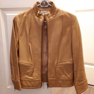 Women leather biker jacket - Camel US6
